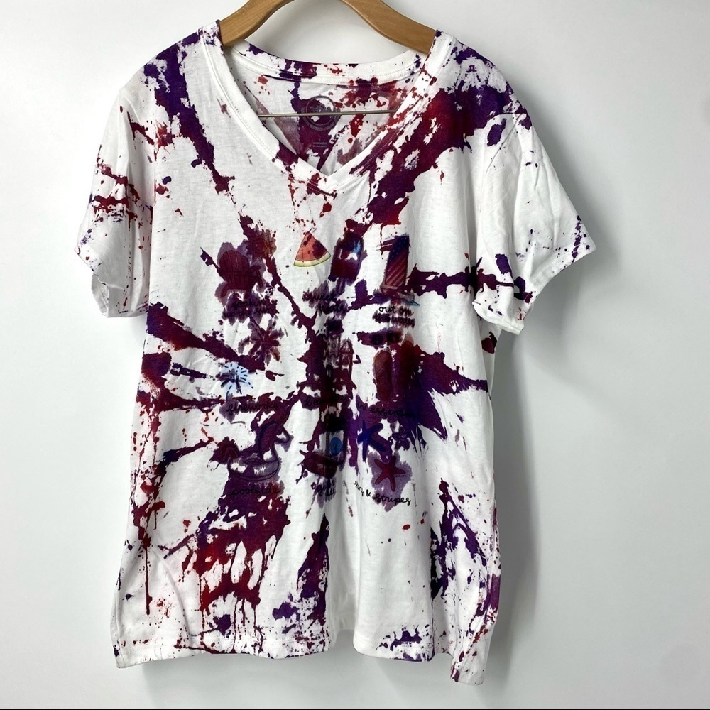 30A v neck tie dye cotton summer themed t shirt L